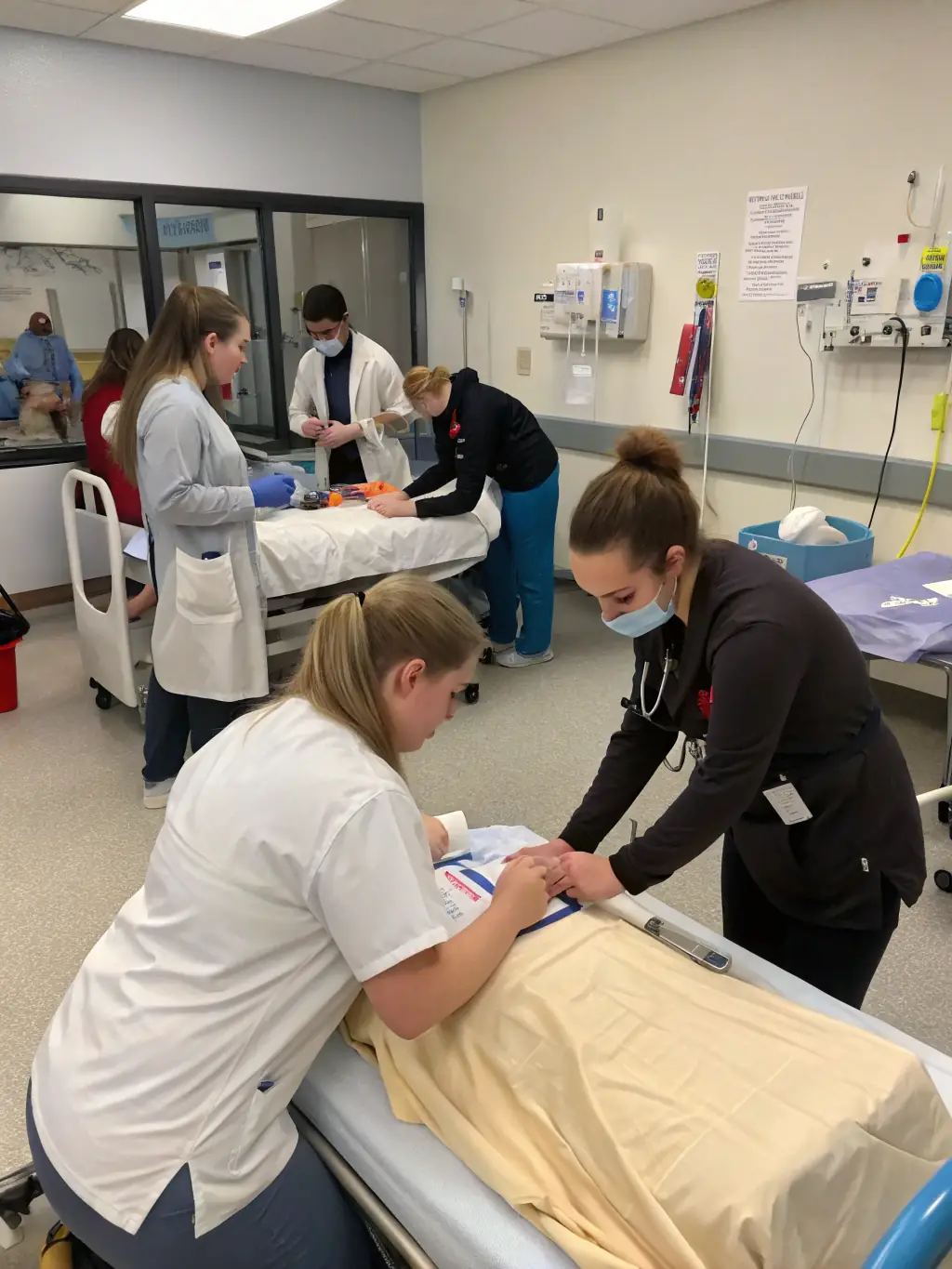 A group of healthcare professionals participating in a hands-on training session, led by an experienced instructor, showcasing Niya Healthcare's dedication to continuous learning and development.