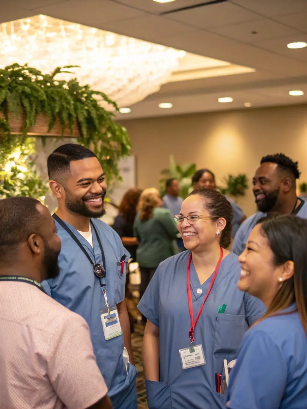 A diverse team of Niya Healthcare staff members, smiling and engaged, representing the company's commitment to HSC (Health and Social Care) standards and ethical practices.