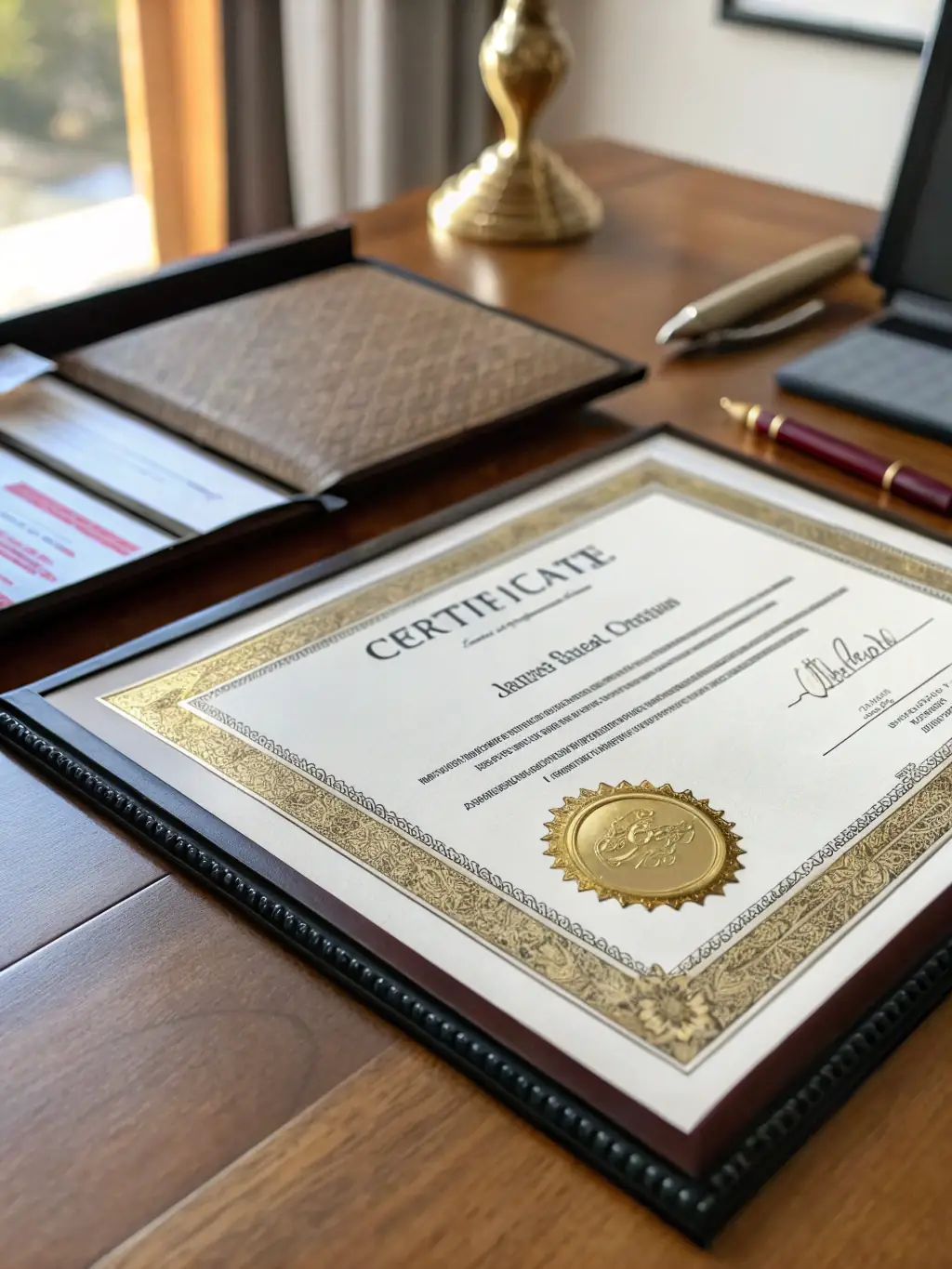 A close-up shot of an AccessNI certificate, subtly displayed against a professional background, symbolizing Niya Healthcare's commitment to thorough background checks.